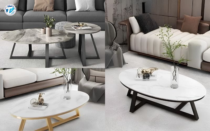 Bàn trà mặt đá tự nhiên Marble (Đá cẩm thạch) khung kim loại
